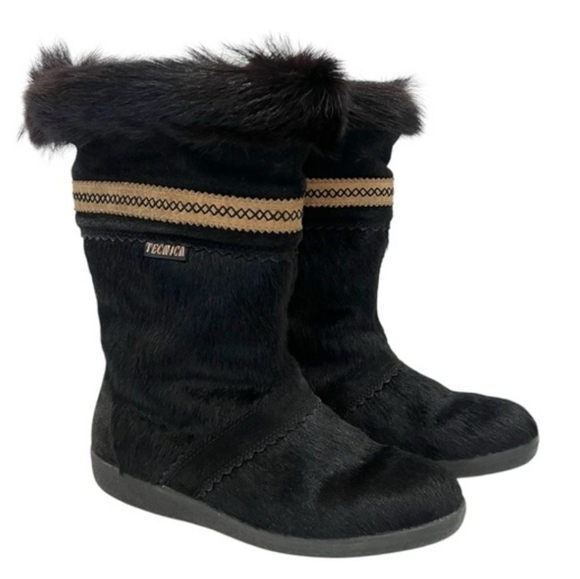 Tecnica Shoes - VTG Tecnica Black Goat Fur Aztec Style Trim Apres Ski Winter Snow Boots, 6
